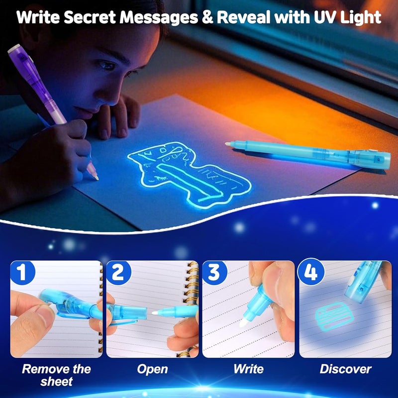 Daemson 70PCS Invisible Ink Pens with UV Light – 7 Colors Spy Pens for Secret Messages – Fun Party Favors, Halloween, Christmas, Stocking Stuffers, Treasure Hunt, Classroom & Birthday Gifts - Image 2